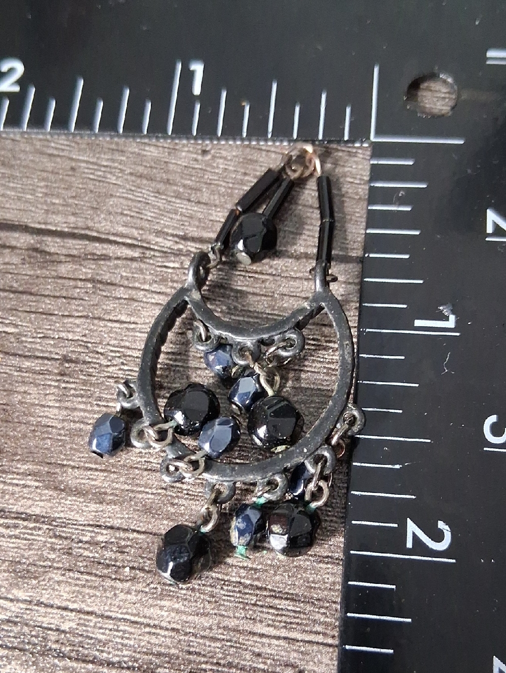 Black Beaded Hoop Dangle Pendant Women Jewelry P409 - Picture 2 of 2